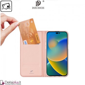Dux Ducis dirbtinės odos atverčiamas dėklas - rausvas (telefonams Apple Iphone 14 Pro) Dux Ducis dirbtinės odos atverčiamas dėklas - rausvas (telefonams Apple Iphone 14 Pro)